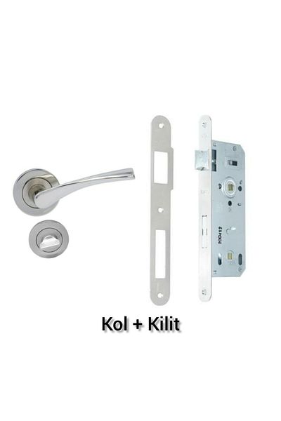 ARON Bravo Rosette Nickel Satin (bathroom-WC) Door Handle & Oval Mirror Door Lock 1 set