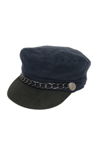 AXE SPORTSWEAR Women's Winter Sailor Type Captain Cap Hat with Chain Detail