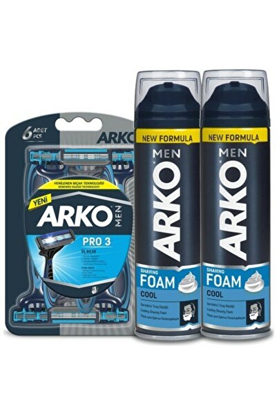 Arko Men Cool 2'Li Tıraş Köpüğü 200 ml & T3 Pro Tıraş Bıçağı 6'Lı