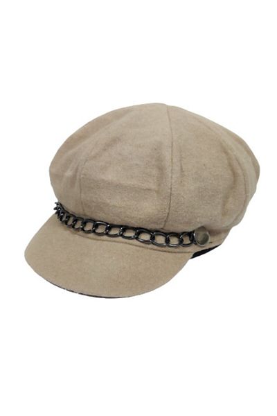 AXE SPORTSWEAR Women's Beige Color 8-Piece Stamp Sailor Type Chain Detailed Winter Captain Cap Cap Hat