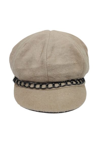 AXE SPORTSWEAR Women's Beige Color 8-Piece Stamp Sailor Type Chain Detailed Winter Captain Cap Cap Hat