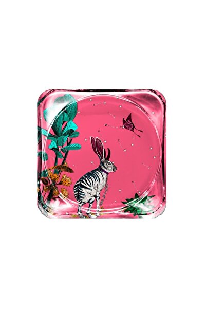 VİTELLİ العجائب الوردي أرنب الزجاج كوستر