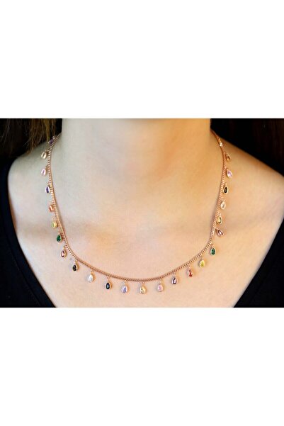 Doğan Silver 925 Ayar Gümüş Sıralı Damla Taşlı Tiffany Kolye Dgn20182