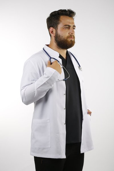 EMIR Men's White Long Sleeve 80 cm Prevailing Collar Alpaca Teacher Doctor Pharmacist Nurse Apron