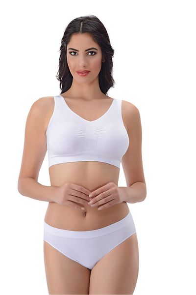 PROSLİM Women's White Thick Strap Covered Bustier Bra Gathering Seamless Silky Texture