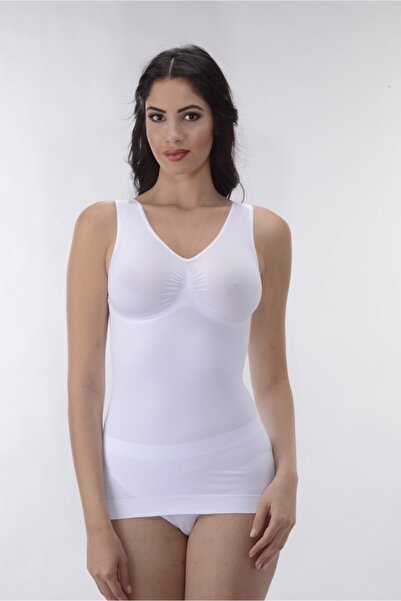 PROSLİM Women's White Thick Strap Athlete Corset Gatherer Size 1 Thin Appearance Seamless Knitted Silky