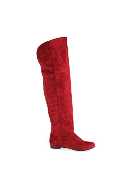 37Numara Kadın Büyük Numara Kadın Çizme Bordo Süet 41-42-43-44