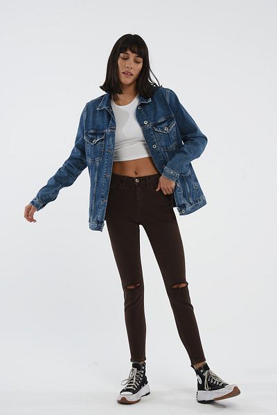CROSS JEANS Judy Brown String Cut High Waist Zippered Skinny Fit Jean Trousers C 4521 107