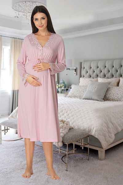 lohusahamile Effortt 8093 Powder Collar Lace Maternity Nightgown