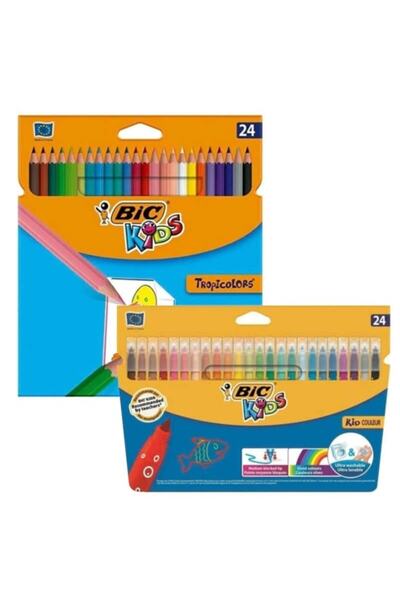 Bic Kids Tropicolors Kuru Boya Kalemi 24'lü + Kid Couleur Keçeli Boya