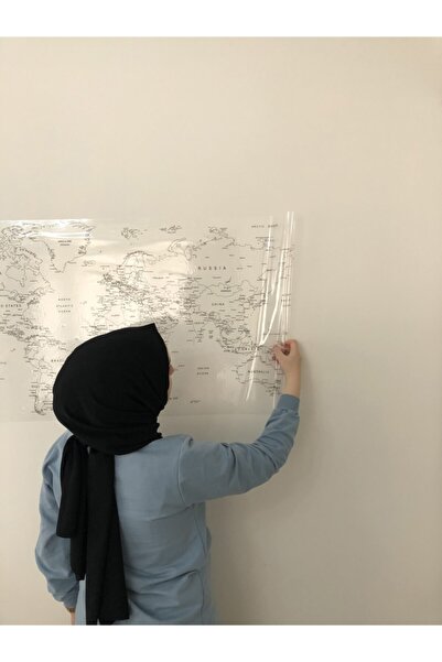 Tutunabilir Kağıt Dünya Haritası Yazı Tahtası Statik Akıllı Kağıt Tahta Yapışkansız Kalem 110x56 Cm