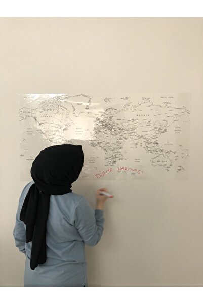 Tutunabilir Kağıt Dünya Haritası Yazı Tahtası Statik Akıllı Kağıt Tahta Yapışkansız Kalem 110x56 Cm