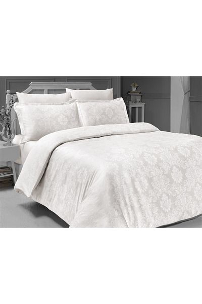 DENİZLİ ÇEYİZ Σετ Παπλωματοθήκη Jacquard Βαμβακερό Σατέν Paris White