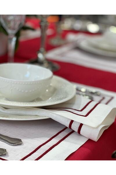EVİMKOKOŞ Çift Sargı Nakışlı Kırmızı Peçete 4 Lü