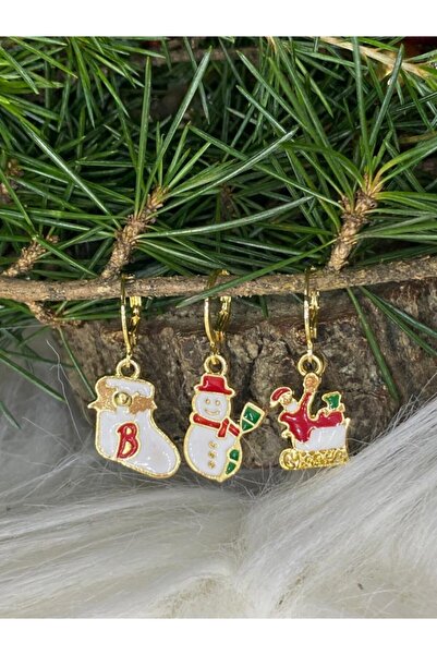 Bel tempo Fashion أقراط مفهوم السنة الجديدة - جوارب، رجل ثلج، زلاجة - إكسسوار...