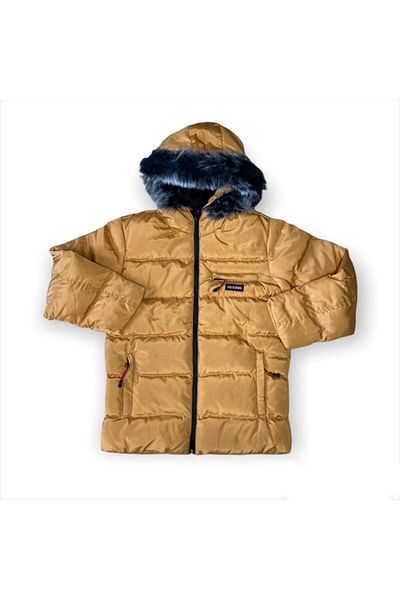 Pink Hippo Kids Boy's Puffer Coat with Fur Hood and Fleece Inside