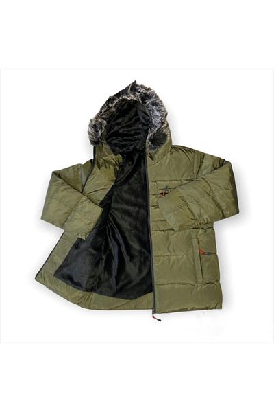 Pink Hippo Kids Boy's Puffer Coat with Fur Hood and Fleece Inside
