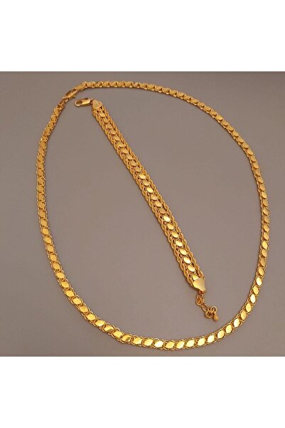barisiva gold 22 Ayar Altın Kaplama 60 Cm Arpa Pullu Zincir Ve Bileklik