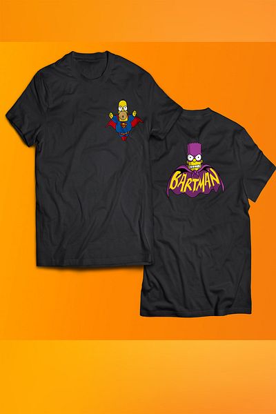 remonz Μπλουζάκι Super Homer And Bartman με στάμπα 100% βαμβακερό μπλουζάκι μεγάλου μεγέθους