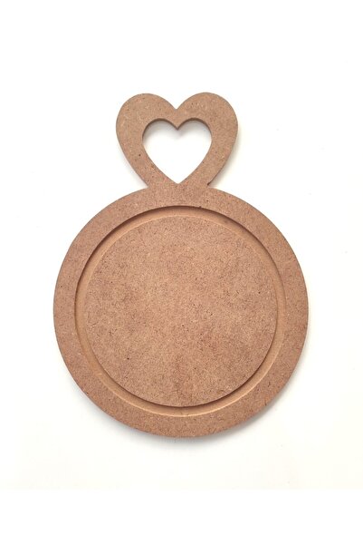 DEKOLOBİ 20*15 Cm Kalp Kulplu Mini Yuvarlak Sunumluk Ham Mdf 6 Mm
