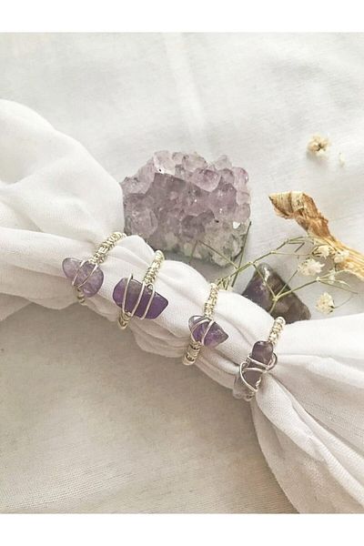 Mıçı takı silver Handmade Natural Stone Ring (AMETHYST STONE) Joint Or Normal Ring Specify Your Requests 4 Pieces