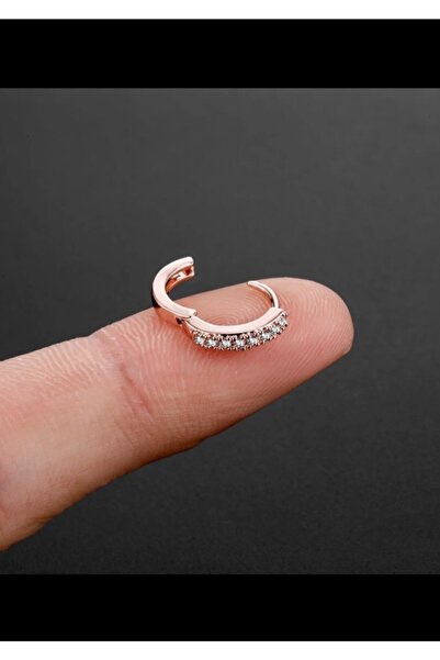 Arescollection Cerrahi Çelik Rosegold Zirkon Taşlı Mini Tragus Halka Piercing