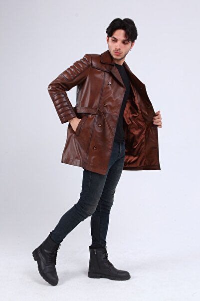 CE-YIL Erkek Hakiki Deri Trençkot