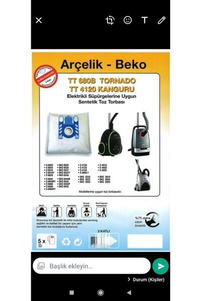 Arçelik Beko Tt680 Uyumlu  Toz Torbası