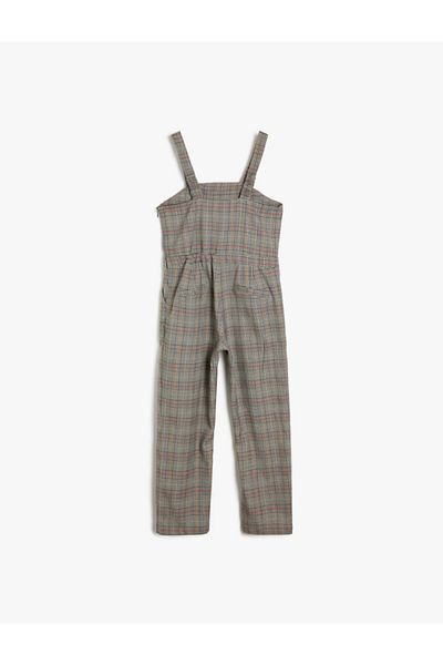 Koton Koton Girl's Strappy Button Detaillierter Karierter Overall