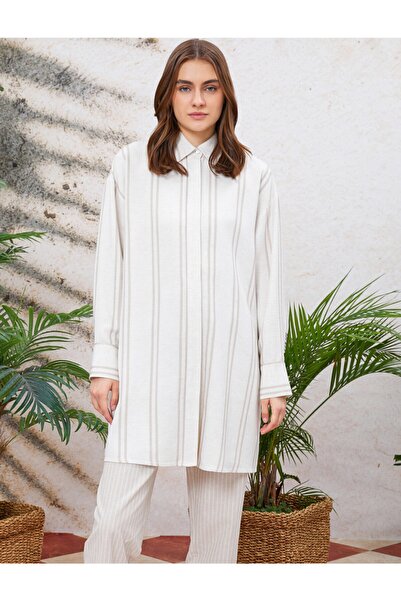 Koton Gestreifte Tunika mit Hemdkragen in Übergröße