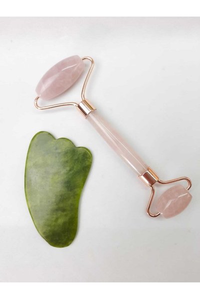 OSMANLI DOĞAL TAŞ Certified Pink Quartz Massage Stone Roller and Jade Gua Sha...