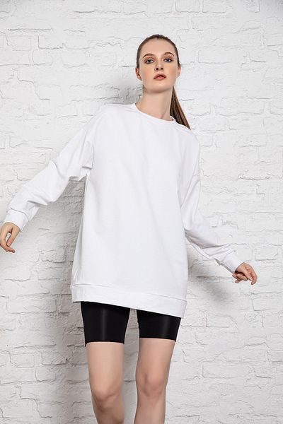 MyBen Unisex Long Sleeve Two Thread White Oversize Sweatshirt Irf054