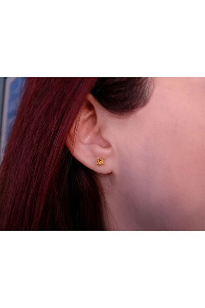 Sirius Pırlanta Kadın 14 Ayar Sitrin Tektaş Küpe