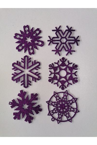 LEYLASER Μωβ Snowflake Glitter Eva Δέντρο και Στολίδι Δώρου 8x8cm Σετ 6 τεμαχίων