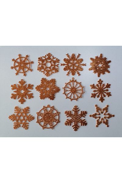 LEYLASER Πορτοκαλί Snowflake Glitter Eva Δέντρο και Στολίδι Δώρου 8x8cm 12 Τμ