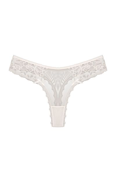 Zena Ecru Thong Women's Panties - Tulle Lace Detail on the Front and Back