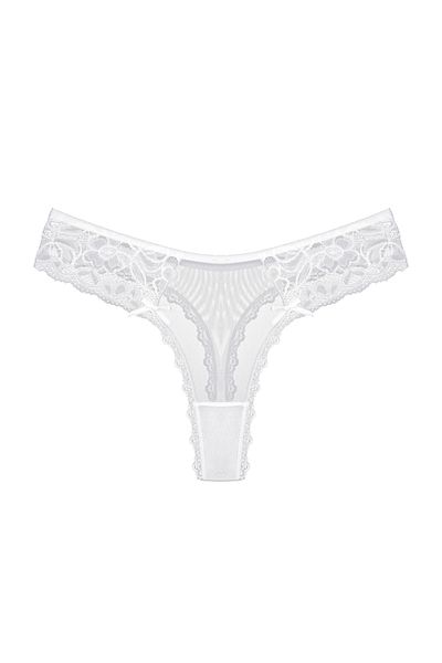 Zena Thong Women's Panties - White, Tulle Lace Detail, Tulle Back