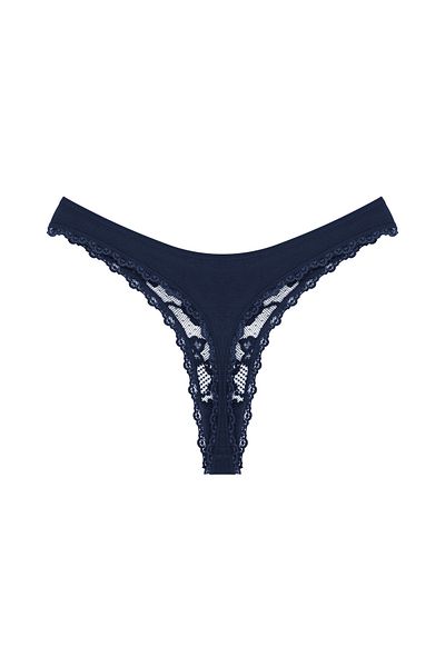 Zena Navy Blue Front Lace Back Cotton String Women's Panties