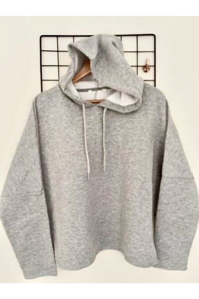 ESCBUTİK Жіночий сірий світшот з капюшоном