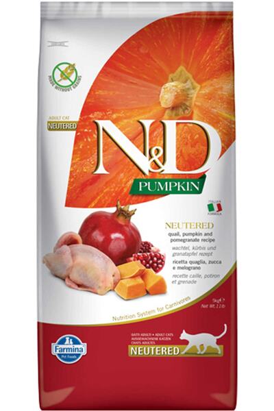 N&D Pumpkin Tahılsız Bıldırcın Eti Balkabağı Ve Narlı Kısırlaştırılmış Kedi Maması 5 kg