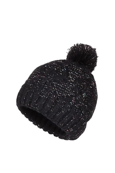 Fonem Women's Pompom Cotton Filay Beanie Fo 2654 Black