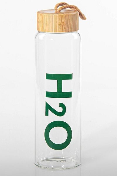 Tohana H2o Printed Glass Flask with Bamboo Lid 800ml Thn75176