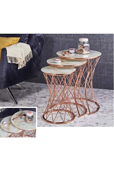 Evim-E Aksesuar C Metal Içiçe Girebilen 3'lü Zigon Sehpa Bakır (rose Gold) Ka...