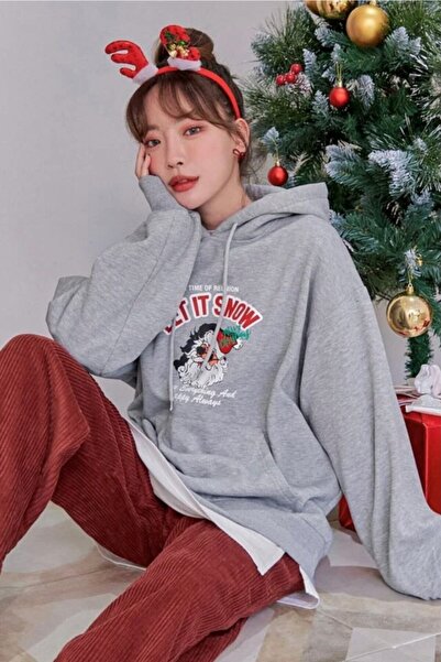 EFBUTİK Gray Christmas Let It Snow Sweatshirt