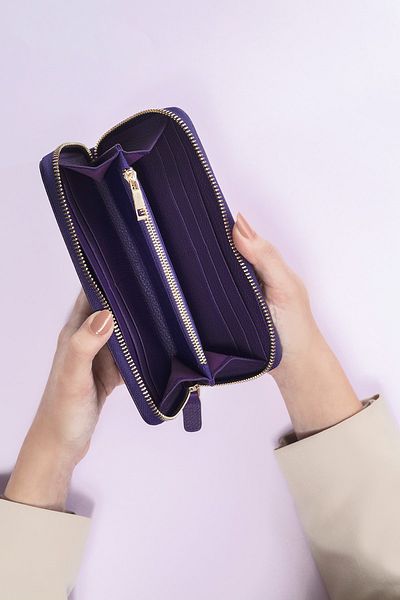 Leather Paper Rectangular Purple Leather Wallet
