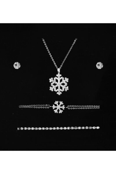 Apollon Gift Shop Gümüş Kaplama Kar Tanesi Kolye & 2'li Küpe & 2'li Bileklik ...