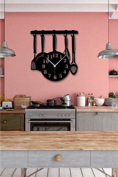 NT Handmade Siyah Ahşap Mutfak Duvar Saati - Mutfak Konsepti Cafe Için 35x38 ...