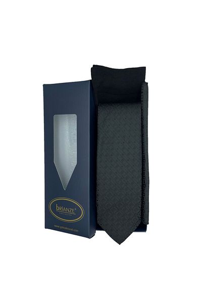 Brianze Black Patterned Tie Handkerchief Socks Gift Set