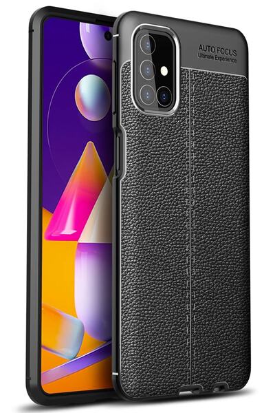 New Face Samsung Galaxy M31s Kılıf Focus Derili Silikon - Siyah