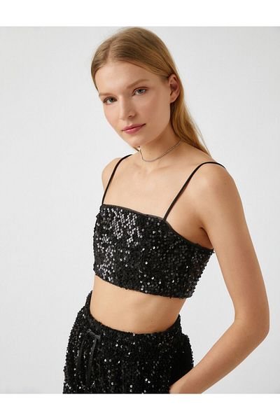 Koton Crop Sequin Μπλούζα Λεπτές τιράντες